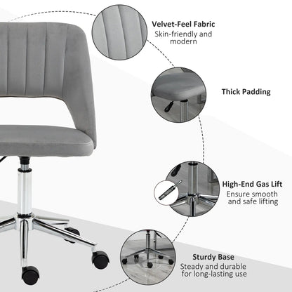 Velvet Swivel Office Chair, Scallop Back, Grey Task Chairs at Gallery Canada