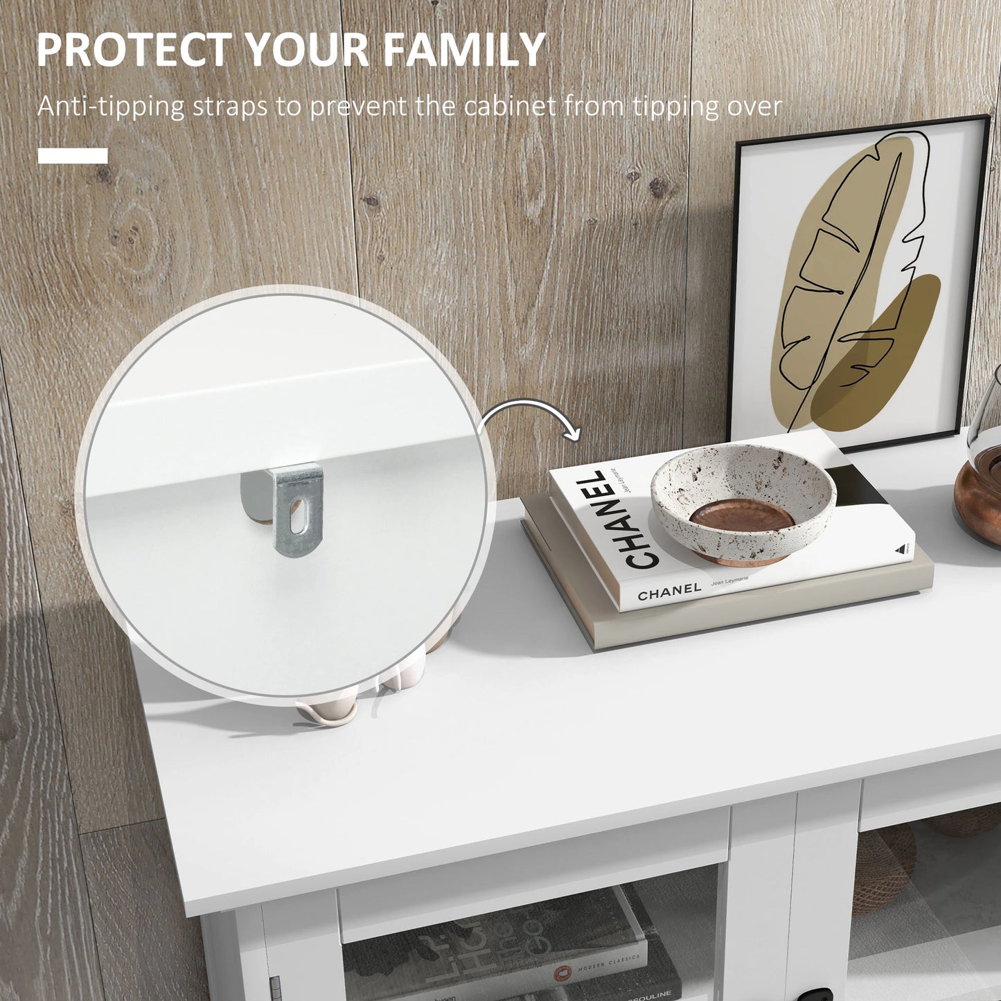 Modern Sideboard Cabinet, Glass Doors, 4-Tier Shelving, Adjustable Shelves Kitchen Pantry Cabinets at Gallery Canada