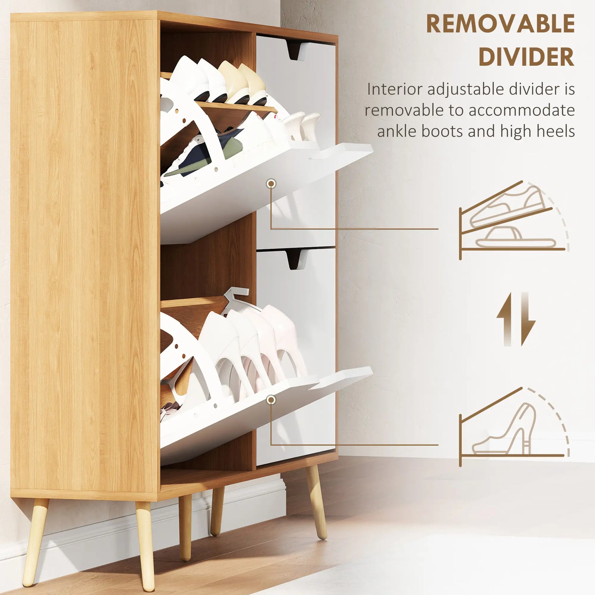 Shoe Storage Cabinet, 4 Flip Drawers, Adjustable Shelf, Holds 8-16 Pairs, Natural Shoe Storage Cabinets & Racks at Gallery Canada