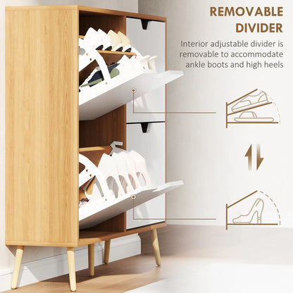 Shoe Storage Cabinet, 4 Flip Drawers, Adjustable Shelf, Holds 8-16 Pairs, Natural Shoe Storage Cabinets & Racks at Gallery Canada