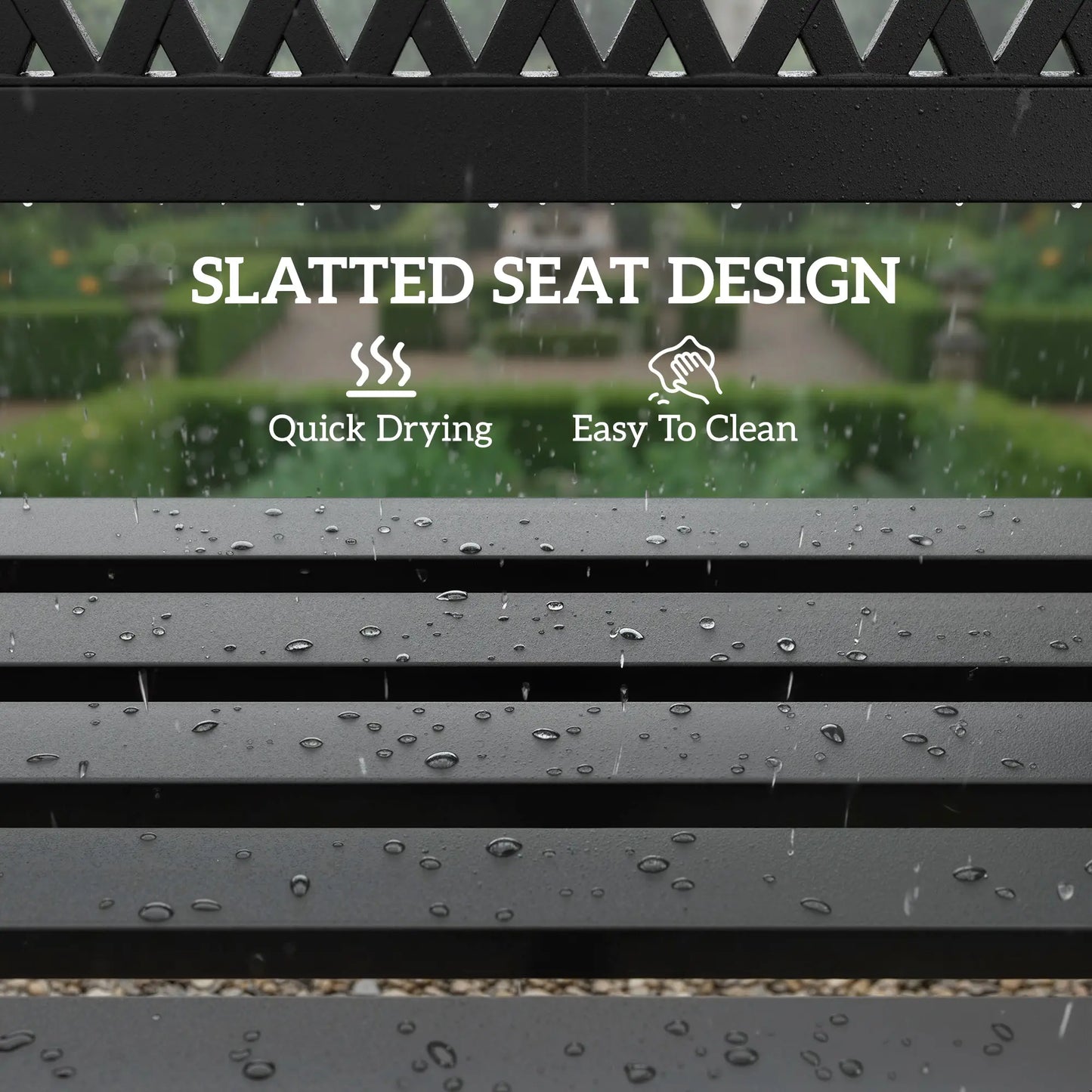 Outdoor Bench With Floral Backrest, 2 Seater Garden Bench With Armrests, Black Outdoor Benches at Gallery Canada