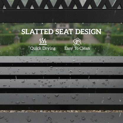 Outdoor Bench With Floral Backrest, 2 Seater Garden Bench With Armrests, Black Outdoor Benches at Gallery Canada