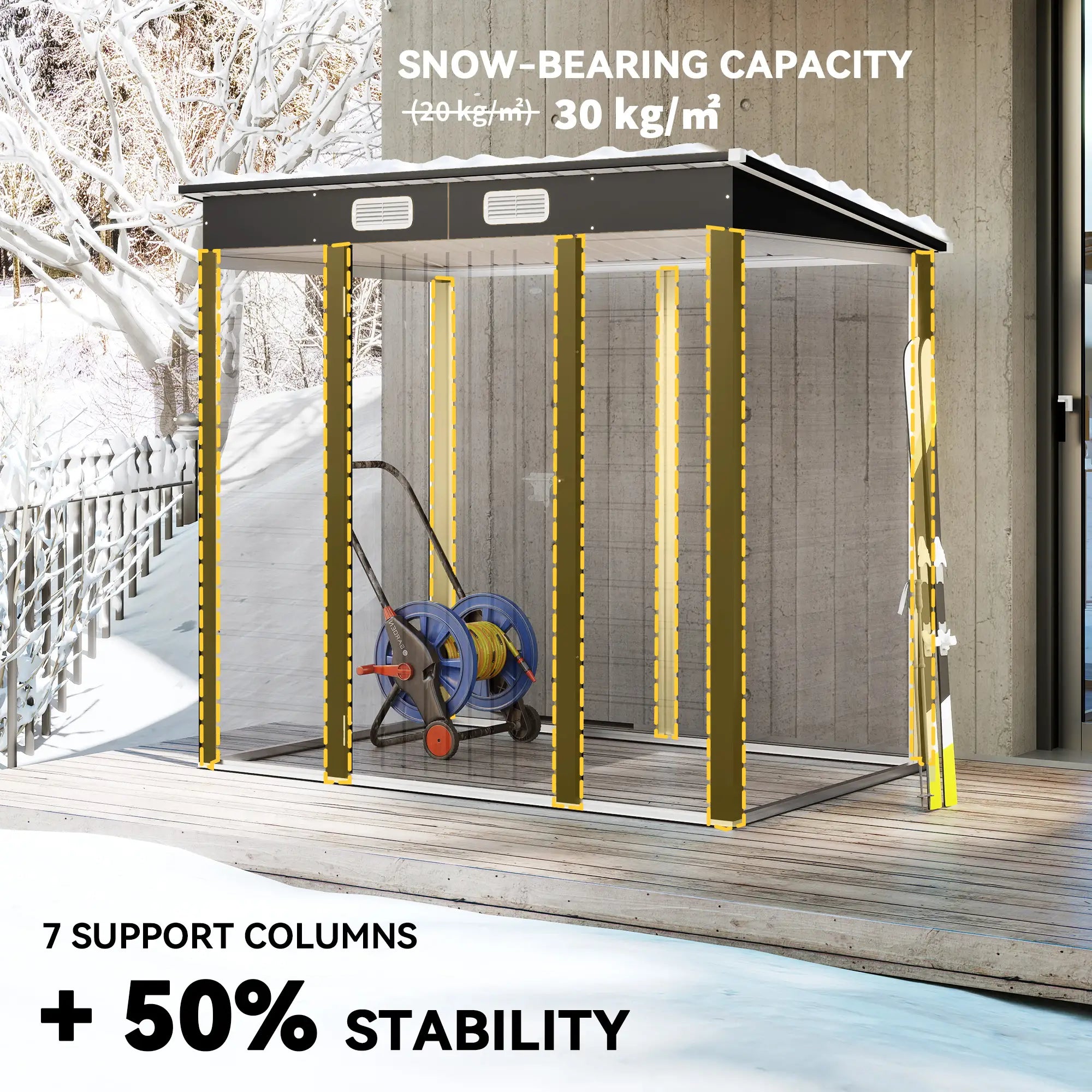 6' x 4' Galvanized Metal Garden Storage Shed, Double Doors, 2 Vents, Teak Sheds at Gallery Canada
