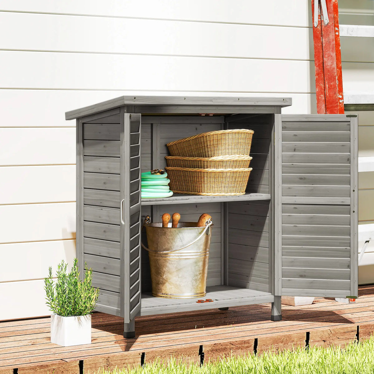 Wooden Garden Storage Shed, 2 Door, 34" x 18" x 38", Grey Sheds at Gallery Canada