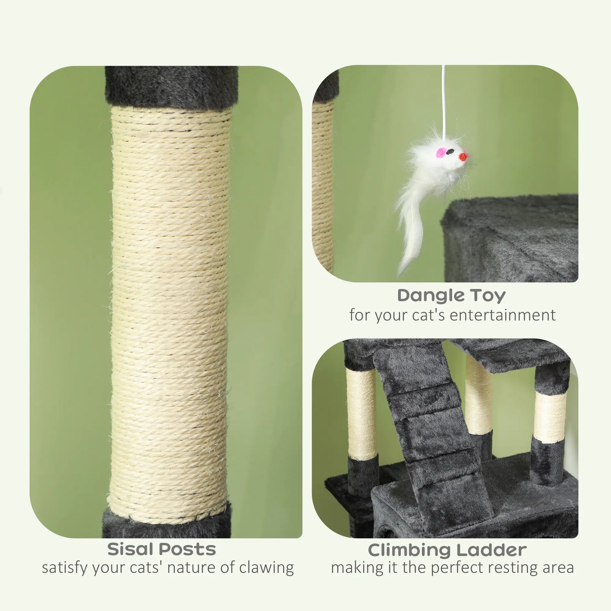 68-Inch Multi-Level Cat Scratching Tree, Kitty Activity Center, Grey Cat Towers at Gallery Canada
