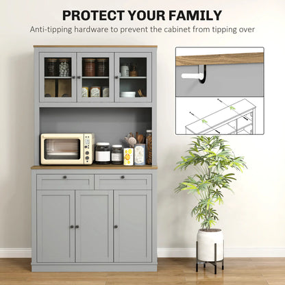 71" Pantry Cabinet with Microwave Space, 2 Drawers, Adjustable Shelves, Grey Kitchen Pantry Cabinets at Gallery Canada