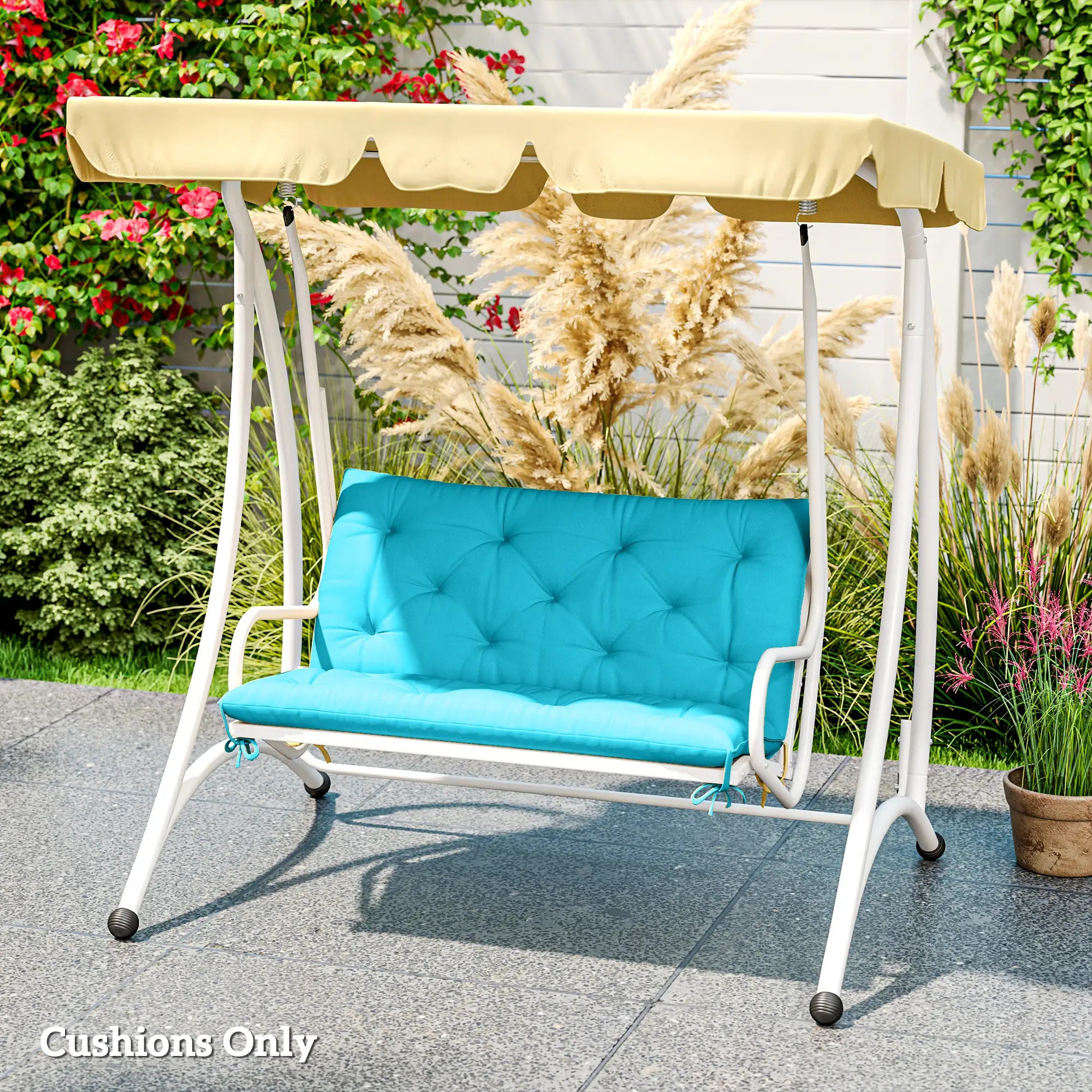 Garden Bench Cushion with Backrest, 2 Seater Thick Pad, Turquoise Patio Chair Cushions at Gallery Canada