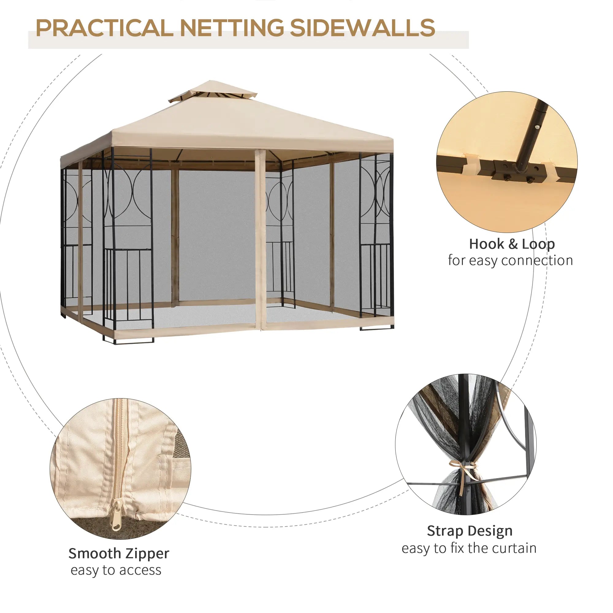 10x10ft Outdoor Gazebo, Double Top Pavilion, Steel Frame, Mosquito Netting Gazebos at Gallery Canada