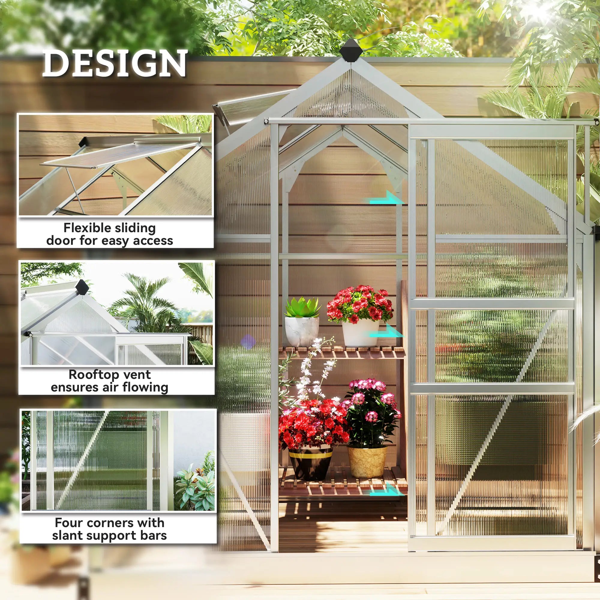 6' x 6' x 6.6' Polycarbonate Greenhouse, Walk-In Garden Kit, Silver Walk In Greenhouses at Gallery Canada