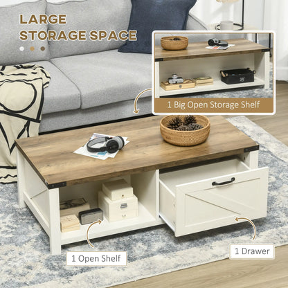 Industrial Coffee Table with Drawer, Open Shelf, Farmhouse Style, Brown Coffee Tables at Gallery Canada