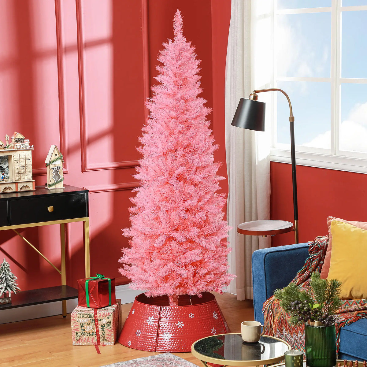 6ft Pencil Artificial Christmas Tree, 479 Branch Tips, Steel Base, Pink Pencil Christmas Trees at Gallery Canada