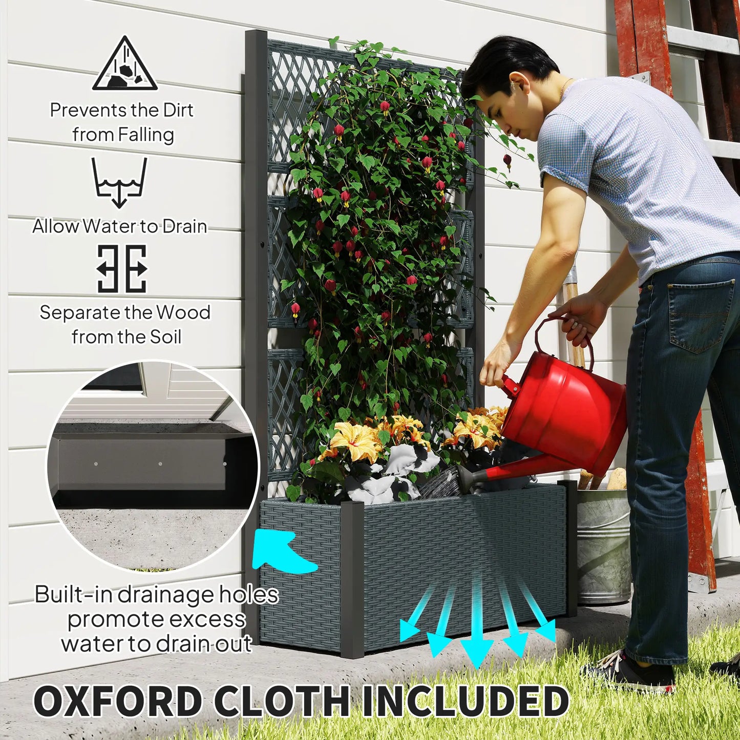 Wicker Outdoor Planter With Trellis, 58", Dark Grey Raised Garden Beds at Gallery Canada