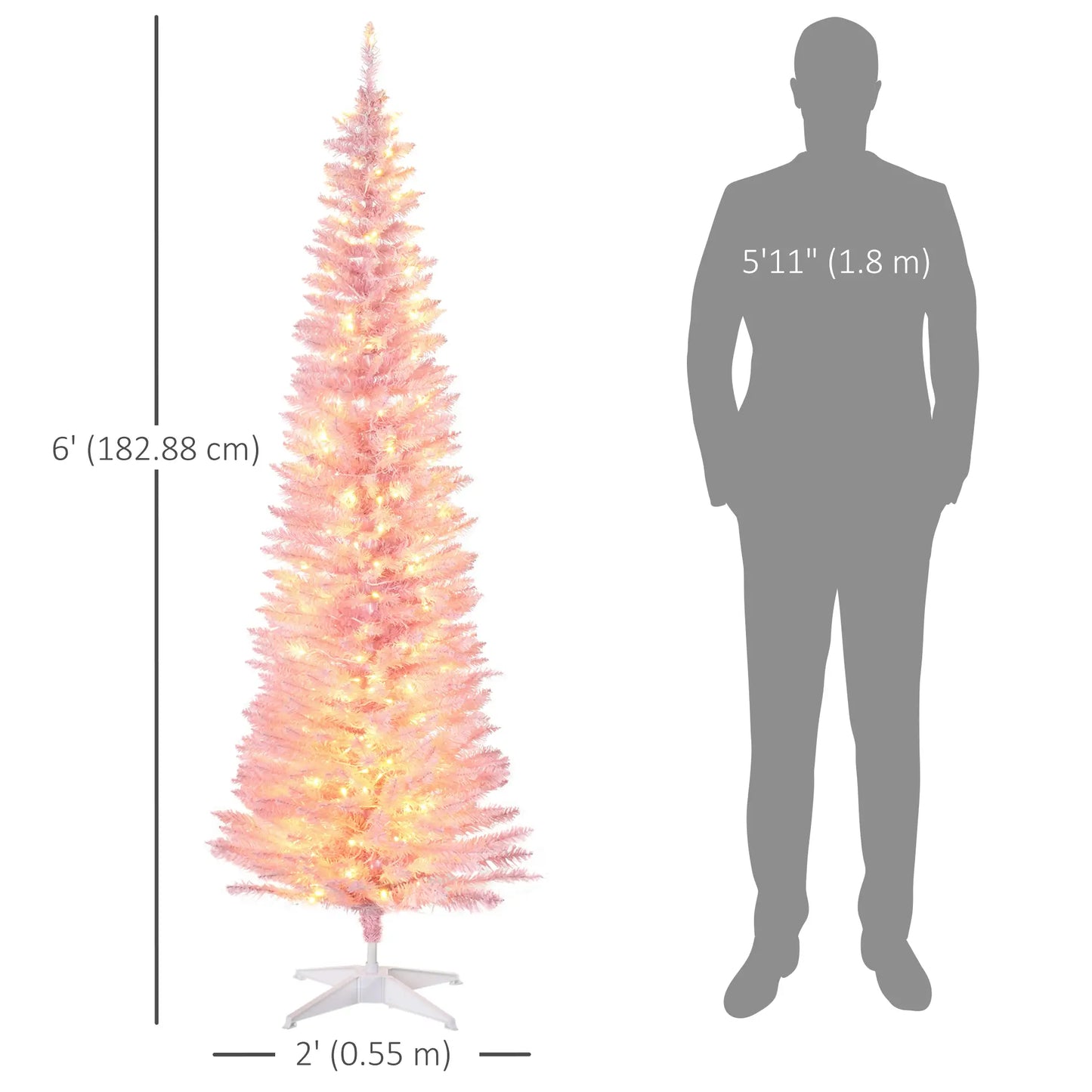 6' Pre Lit Artificial Pencil Christmas Tree, Warm White LED Lights, Pink Pencil Christmas Trees at Gallery Canada