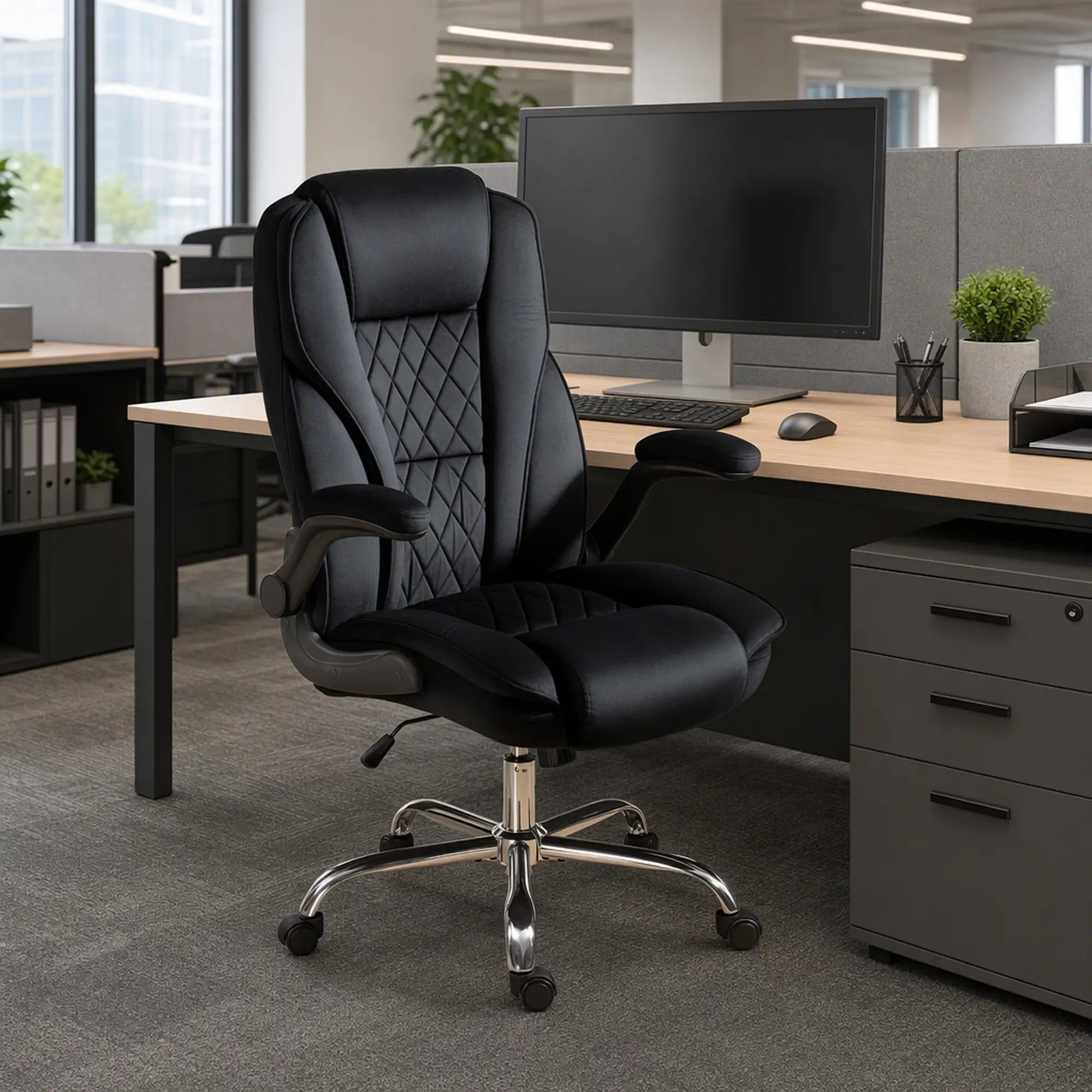 Executive Office Chair, Flip-Up Armrest, Diamond Fabric, Black Executive & Manager Chairs at Gallery Canada