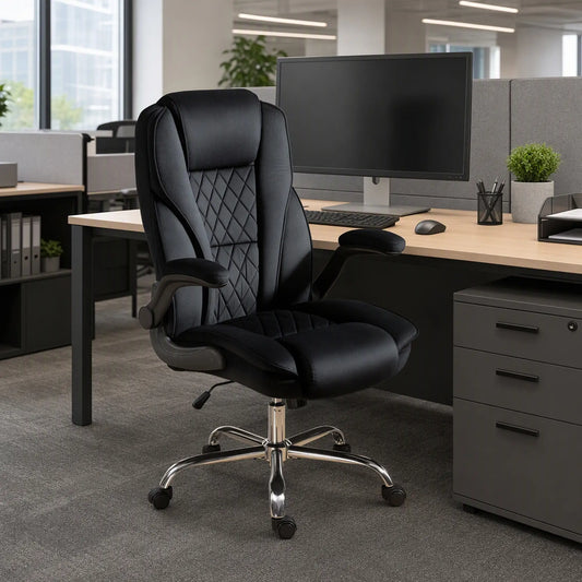 Executive Office Chair, Flip-Up Armrest, Diamond Fabric, Black Executive & Manager Chairs Black at Gallery Canada