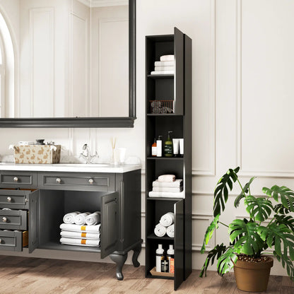 Tall Bathroom Cabinet, High Gloss Storage, Adjustable Shelves, 11.8" x 11.8" x 71.5", Black Bathroom Cabinets at Gallery Canada