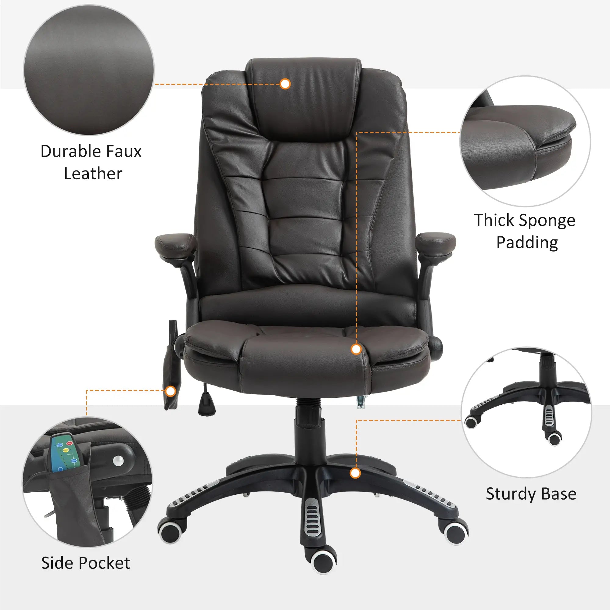 Heated Ergonomic Massage Swivel Office Chair, High Back Faux Leather, Brown Massage Chairs at Gallery Canada