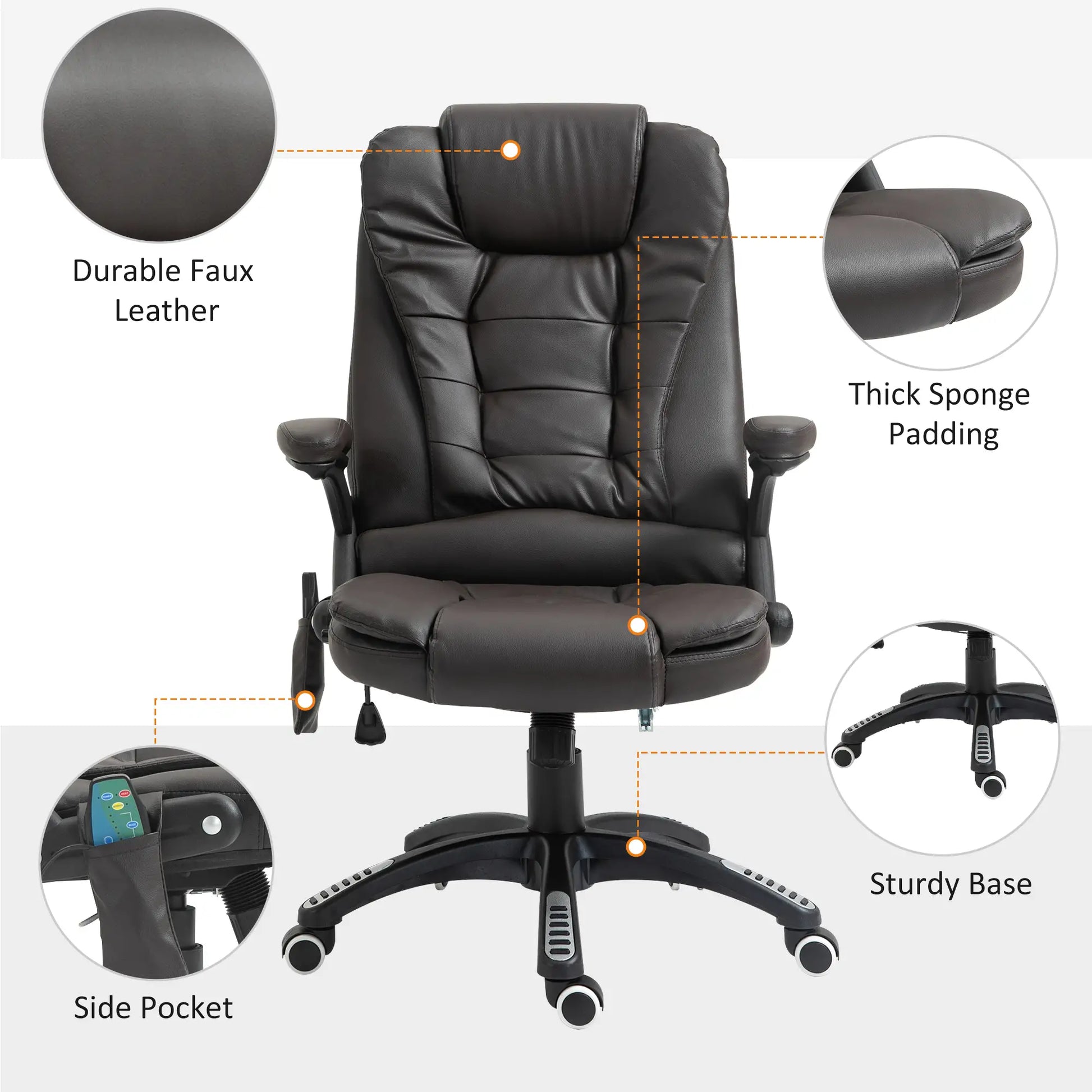 Heated Ergonomic Massage Swivel Office Chair, High Back Faux Leather, Brown Massage Chairs at Gallery Canada