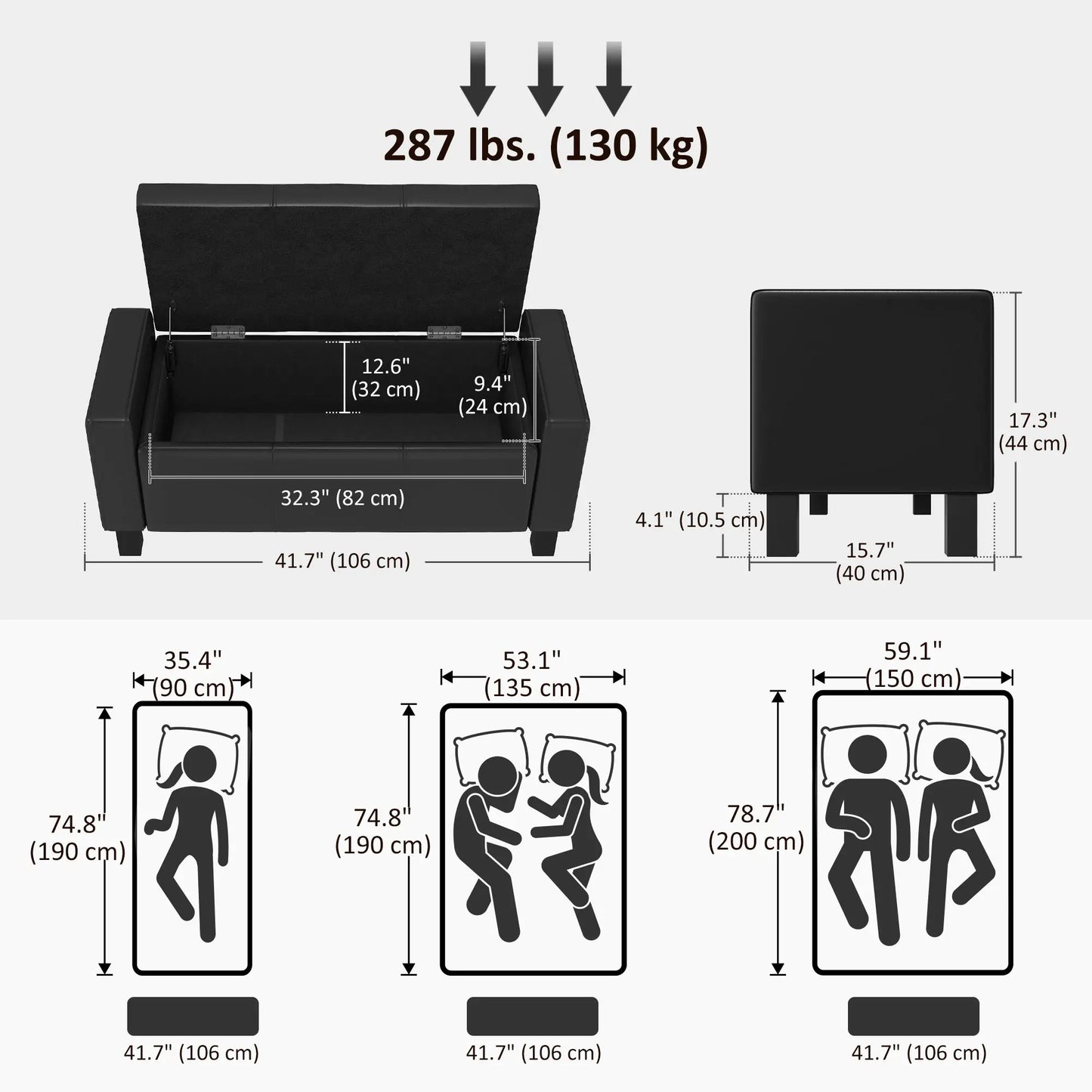 42" Faux Leather Storage Ottoman Bench, Black Storage Ottomans & Benches at Gallery Canada