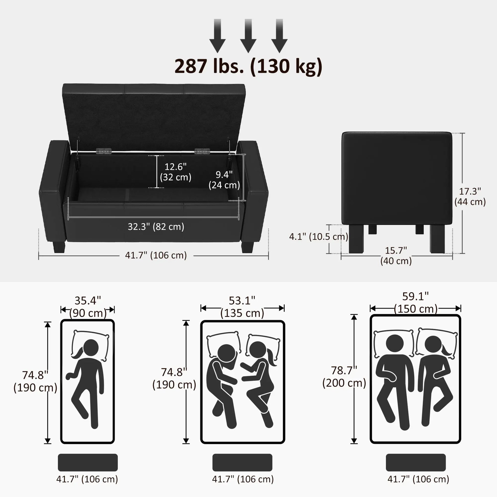 42" Faux Leather Storage Ottoman Bench, Black Storage Ottomans & Benches at Gallery Canada