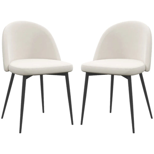 Set of 2 Mid-Back Dining Chairs, Velvet Upholstery, Cream White