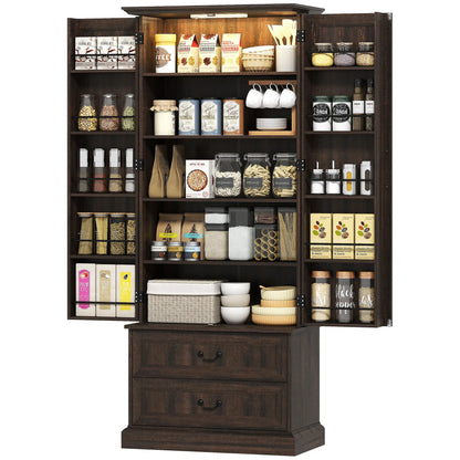 72" Kitchen Pantry Cabinet, 10 Shelves, 2 Drawers, Brown Kitchen Pantry Cabinets Brown at Gallery Canada