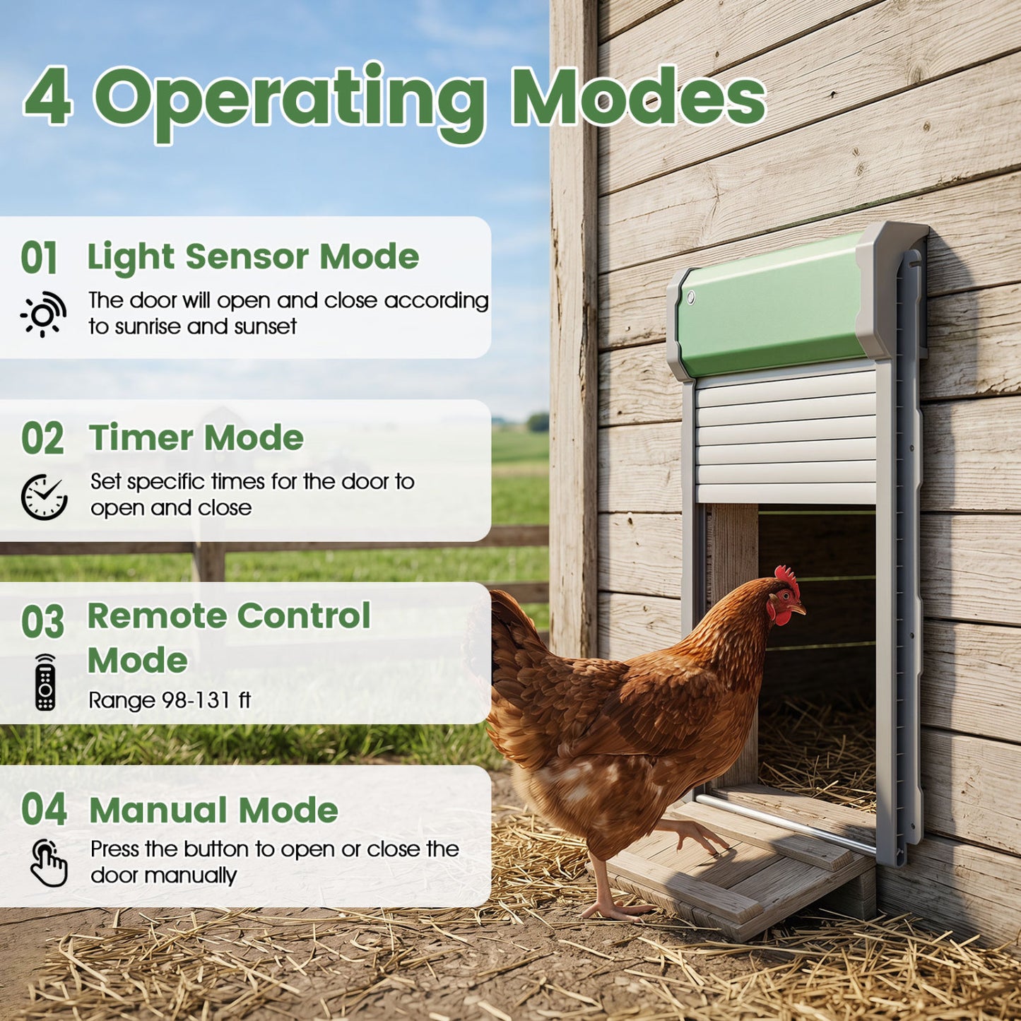 Automatic Chicken Coop Door w/ Remote & Light Sensor