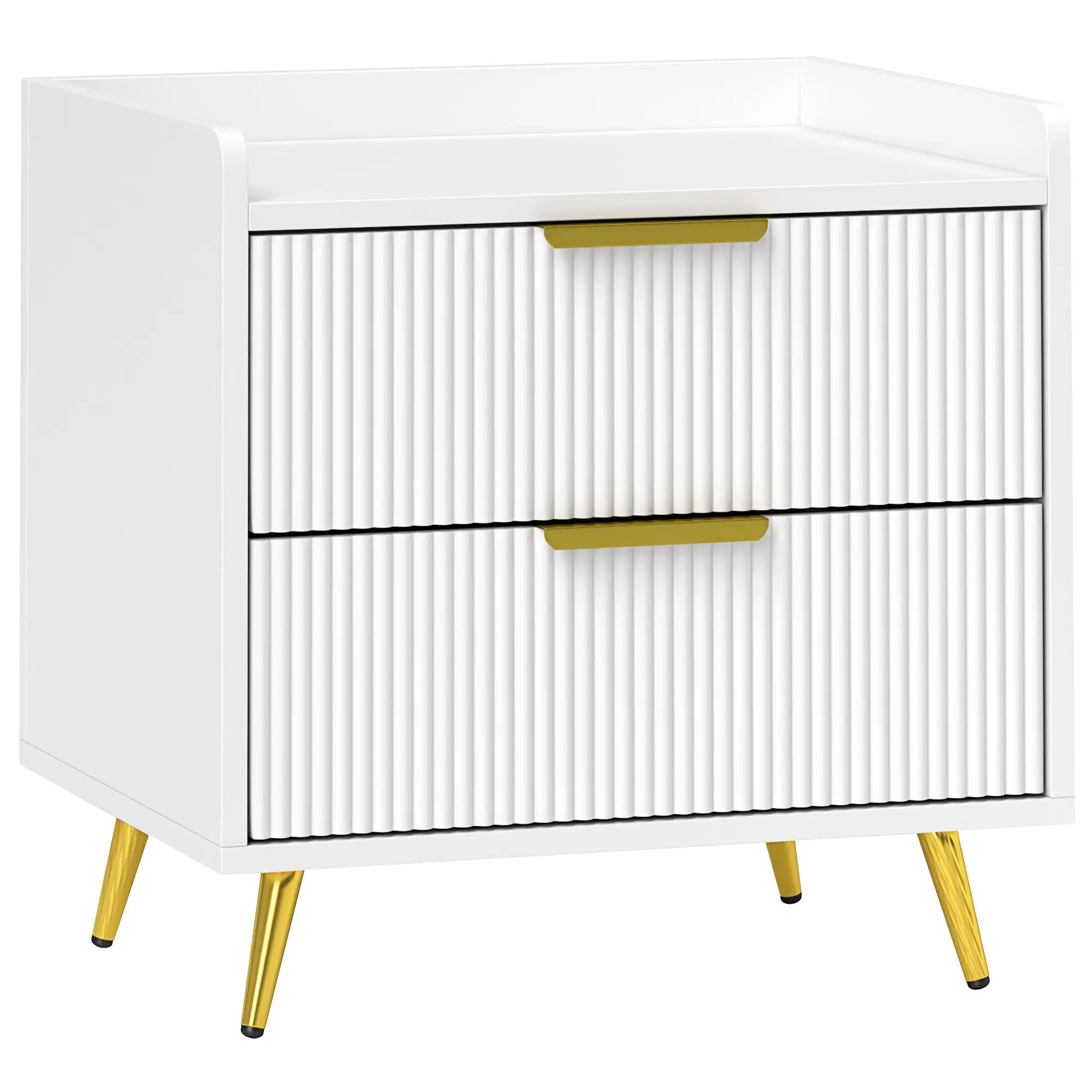 Bedside Table, Nightstand with 2 Drawers, Metal Legs, White Bedside Tables at Gallery Canada