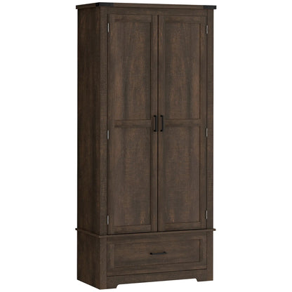69" Tall Kitchen Pantry Cabinet, 2 Doors, Drawer, Adjustable Shelves, Dark Brown Kitchen Pantry Cabinets Dark Brown at Gallery Canada