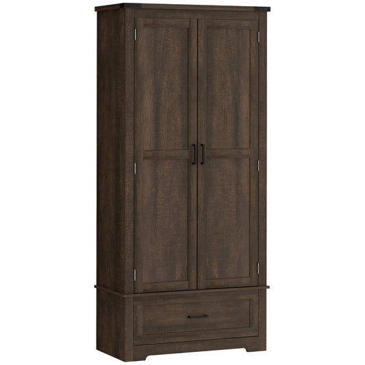 69" Tall Kitchen Pantry Cabinet, 2 Doors, Drawer, Adjustable Shelves, Dark Brown Kitchen Pantry Cabinets Dark Brown at Gallery Canada