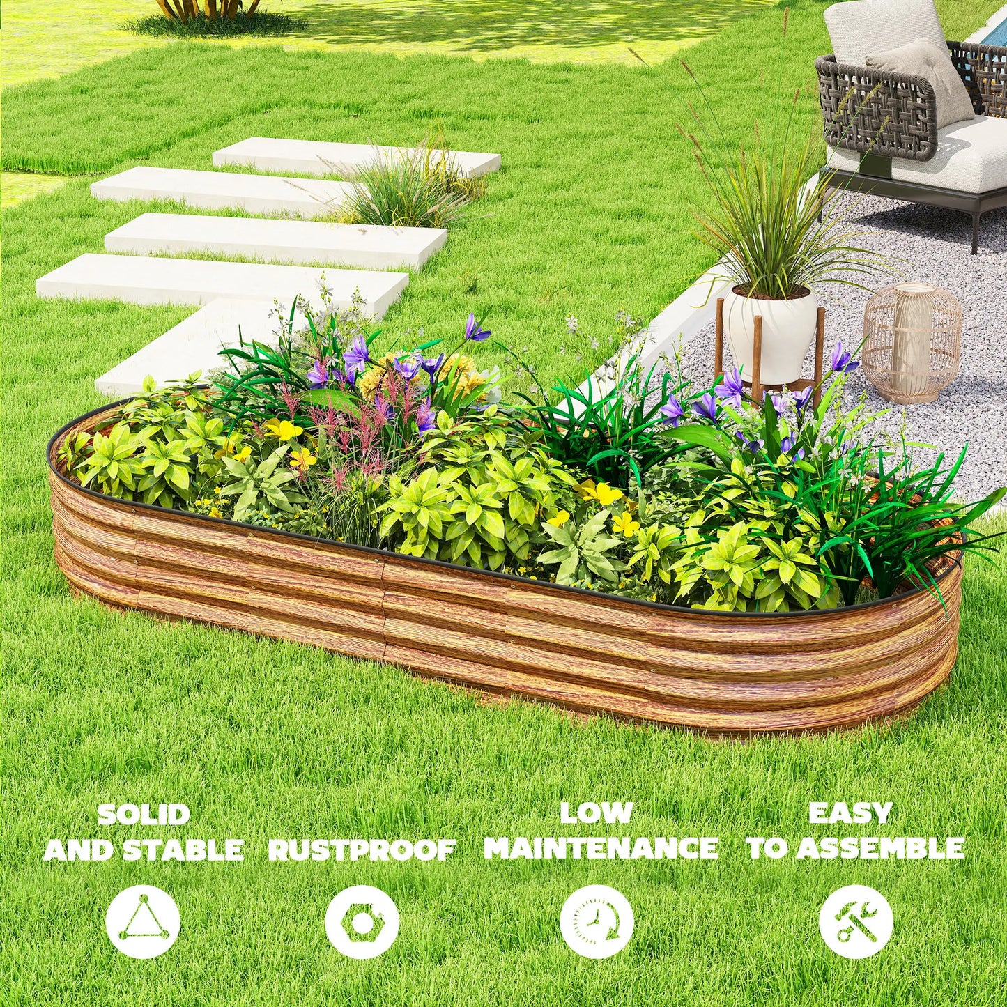 Large Outdoor Planter Box, 7' x 3' x 1', Galvanized Raised Garden Bed, Brown