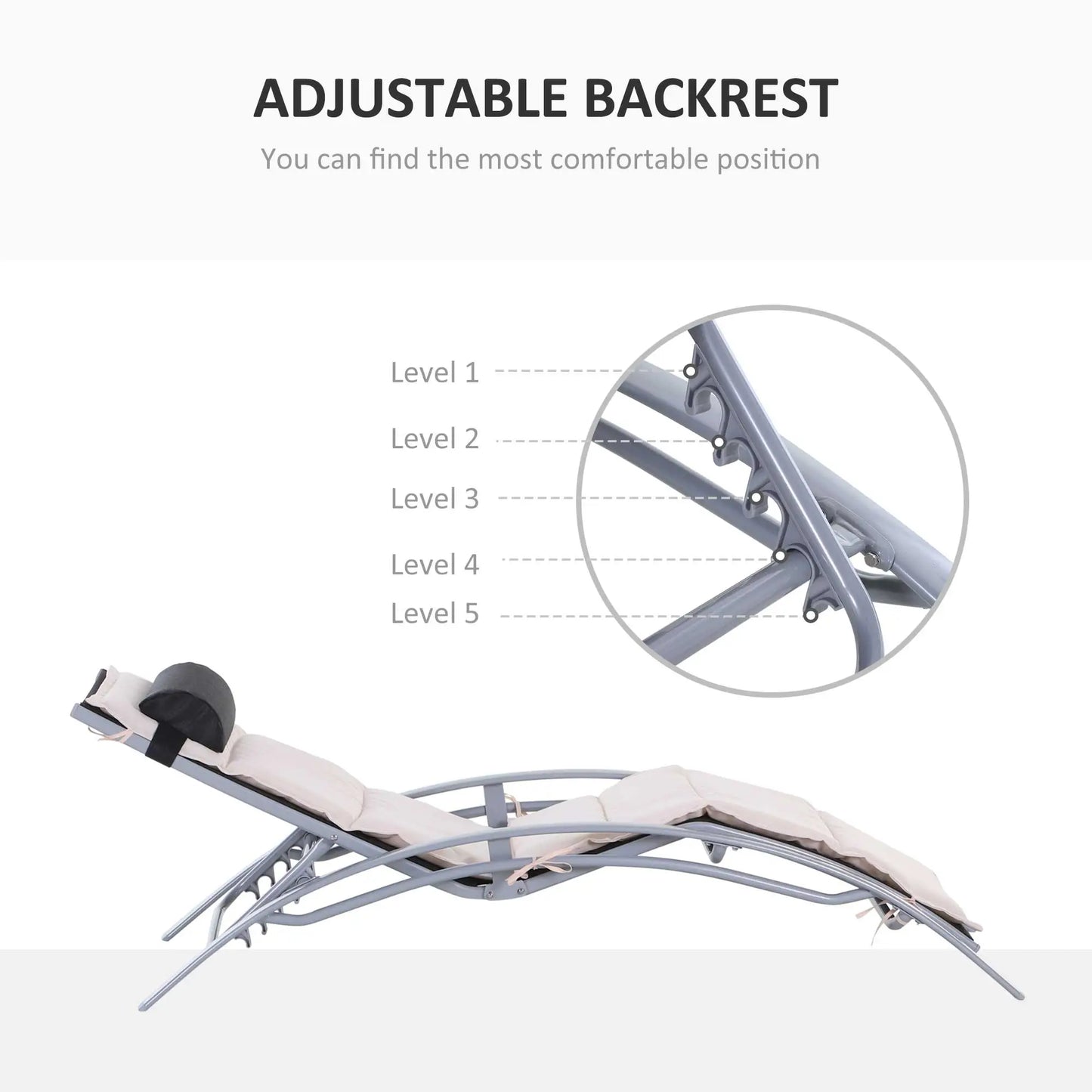 Aluminum Patio Tanning Chair, Soft Padded Seat, Adjustable Backrest, Beige Lounger Chairs at Gallery Canada