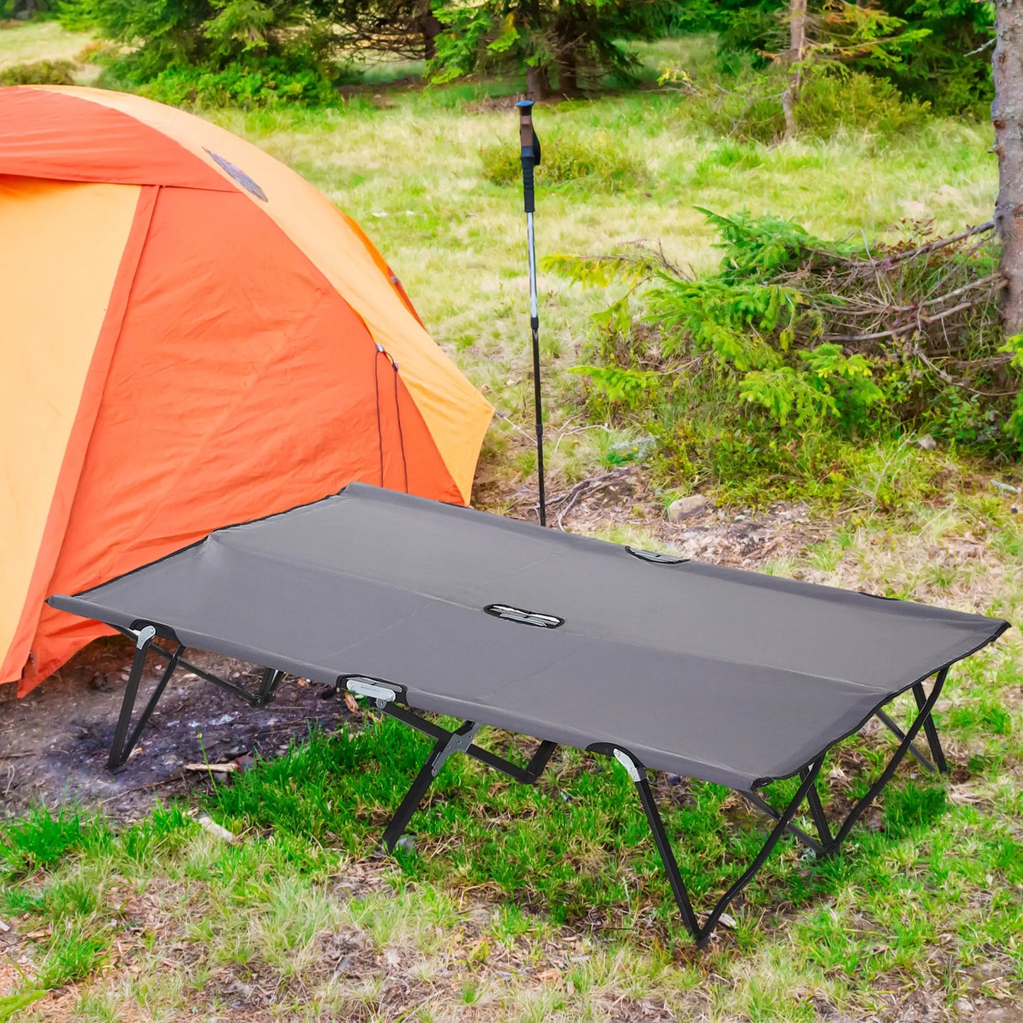76" Two Person Folding Camping Cot, Portable Military Bed, Grey Camping Cots at Gallery Canada