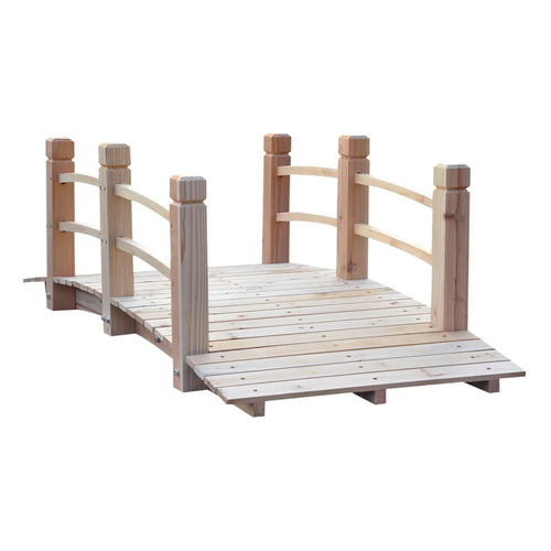 5FT Wood Garden Bridge, Outdoor Decorative Landscape, Natural Wood