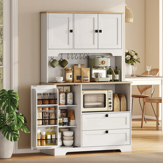 64" Tall Kitchen Pantry Cabinet, 3 Cabinets, 2 Drawers, White Kitchen Pantry Cabinets White, Natural Wood, Black at Gallery Canada