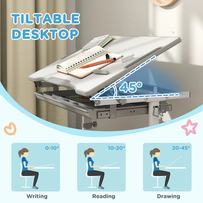 Adjustable Study Table and Chair Set, Drawer, Pen Slot, Grey Kids Desk Sets at Gallery Canada
