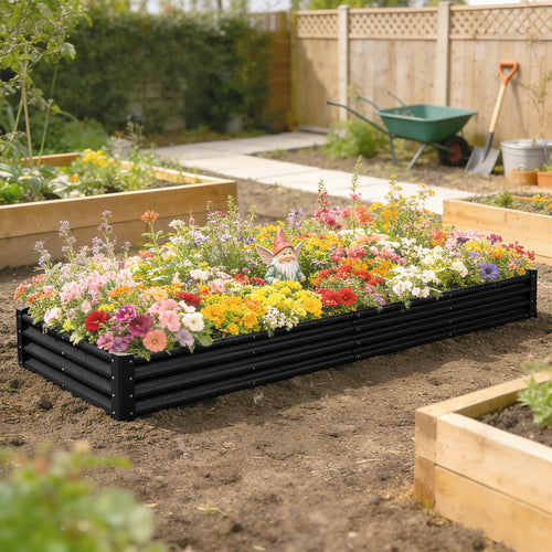 12x4x1ft Galvanized Raised Garden Bed, Reinforced Outdoor Planter Box, Black