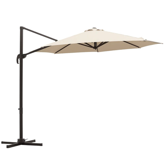 10ft Cantilever Patio Umbrella, 360° Rotation, Crank, Cream Cantilever Umbrellas Cream and Brown at Gallery Canada