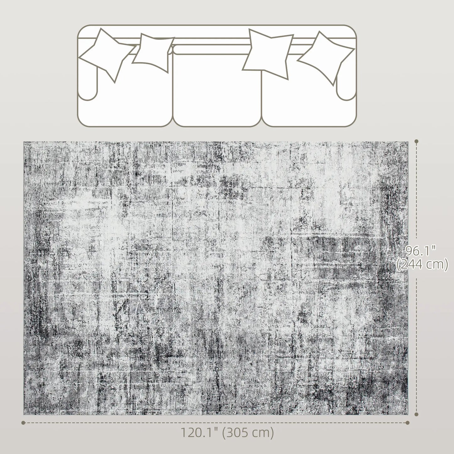 Modern Abstract Area Rug 8x10, Machine Washable, Non-Slip, Grey Living Room Furniture at Gallery Canada