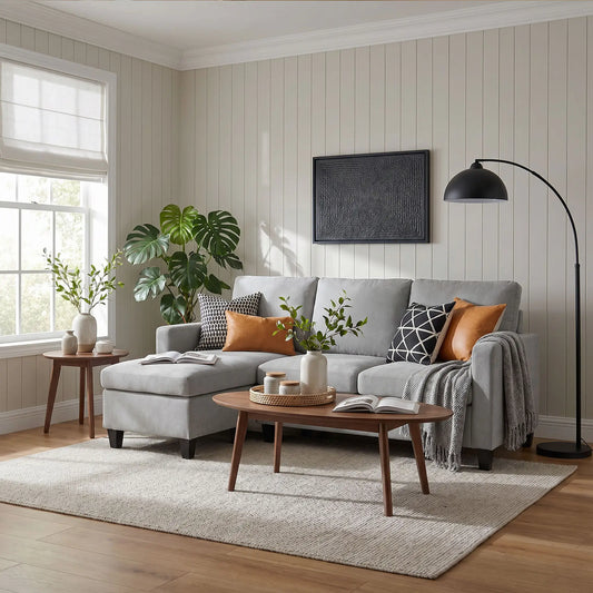L-Shape Sectional Sofa with Ottoman, Modern Living Room Couch, Light Grey 3-Seater Sofas Light Grey at Gallery Canada
