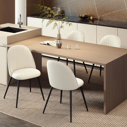 Set of 4 Modern Dining Chairs, Velvet Upholstered, Cream White, Cream White Bar Stools at Gallery Canada