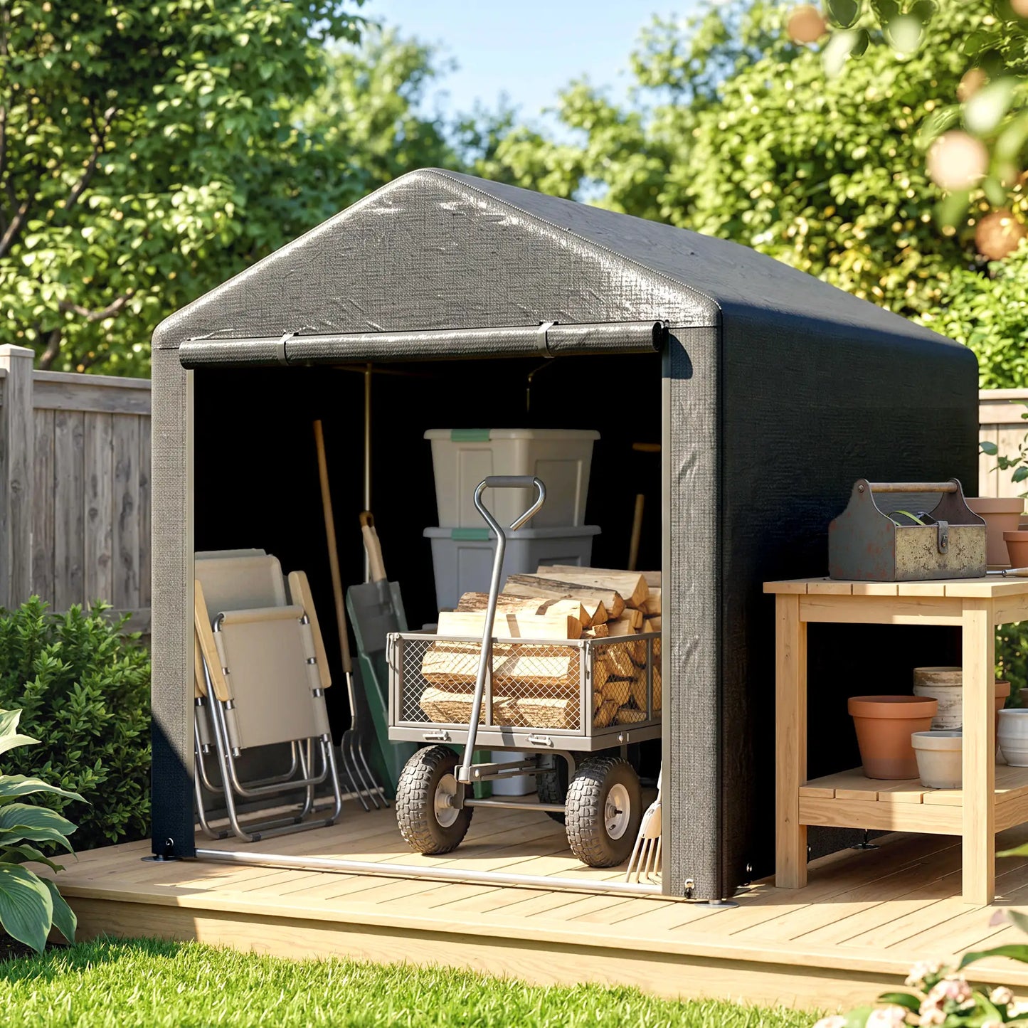 Portable Bicycle Shed, Galvanised Steel Frame, Large Door, Waterproof, Dark Grey Sheds at Gallery Canada