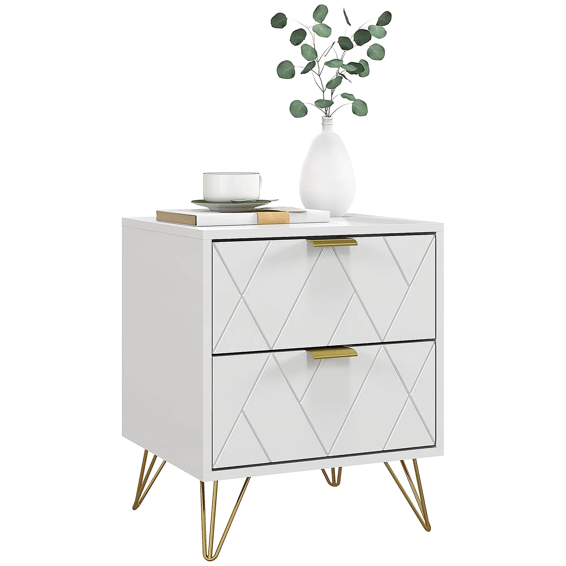 Modern Bedside Table, 2 Drawer Nightstand, White Bedside Tables at Gallery Canada