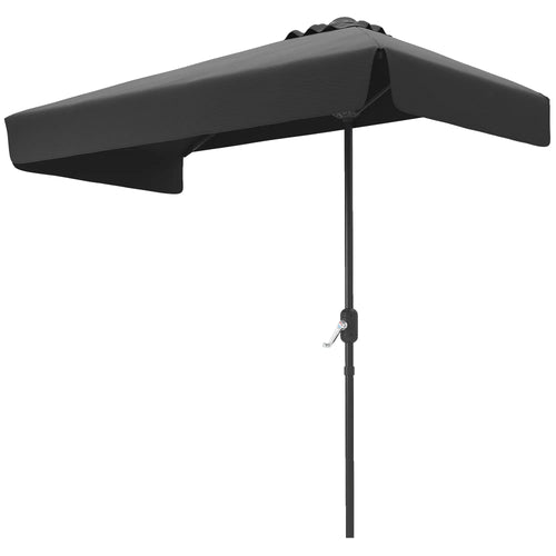 7.5ft Half Umbrella, Semi Round Patio Parasol, Crank Handle, Top Vent, Black