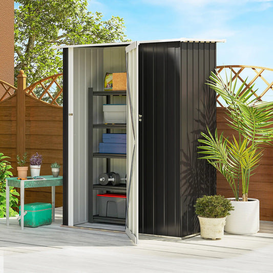 5 x 3ft Metal Garden Shed, Sloped Roof, Lockable Door, Grey Sheds Dark Grey at Gallery Canada