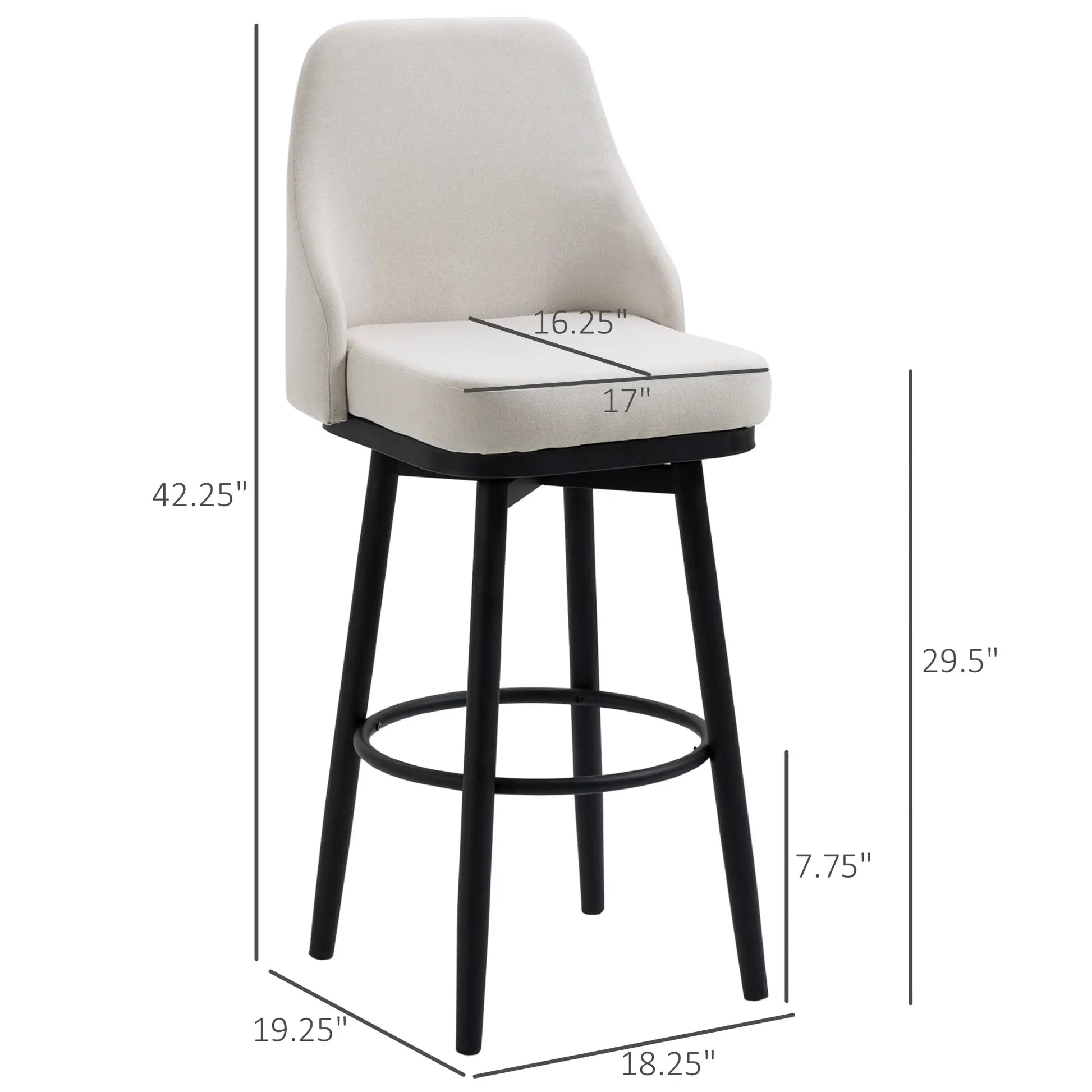 Extra Tall Bar Stools Set of 2, 360° Swivel, Cream White Bar Stools at Gallery Canada