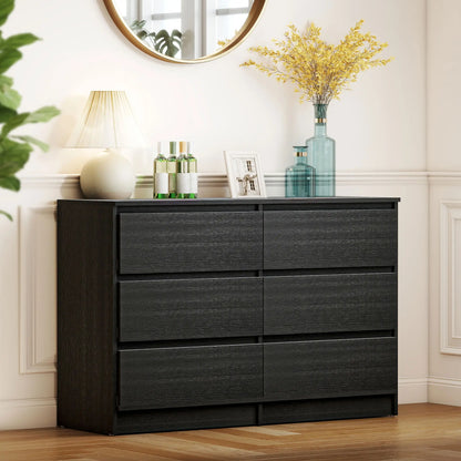 Wide 6 Drawer Dresser, Modern Clothes Storage Organizer, Black Storage Cabinets at Gallery Canada