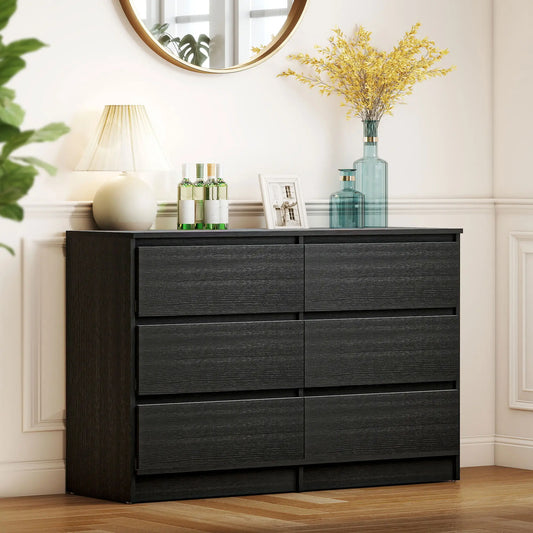 Wide 6 Drawer Dresser, Modern Clothes Storage Organizer, Black Storage Cabinets Black at Gallery Canada