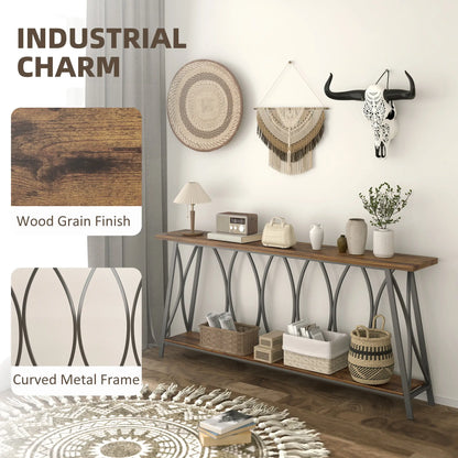 71" Console Table, Industrial 2-Tier Narrow Entryway Table, Rustic Brown, Brown Console Tables at Gallery Canada