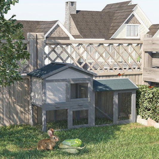 Wood Rabbit Hutch Backyard Bunny Cage Small Animal House Asphalt Roof w/ Ramp and Outdoor Run Dark Grey - Gallery Canada